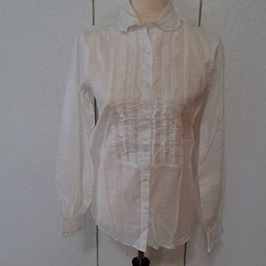 Hathaway white lace button down cotton blouse never worn vintage 80s